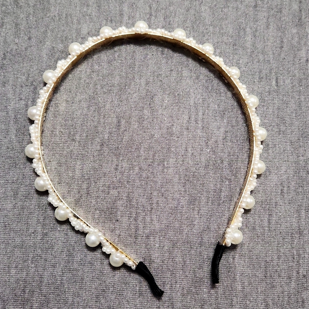 🔴 🆓️ FREE* Faux Pearl White Gold Beaded Bridal Wedding Headband Hair Accessory